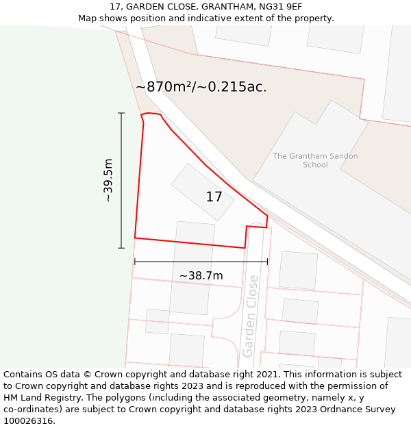 17, GARDEN CLOSE, GRANTHAM, NG31 9EF: Plot and title map