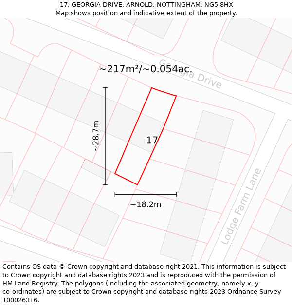 17, GEORGIA DRIVE, ARNOLD, NOTTINGHAM, NG5 8HX: Plot and title map