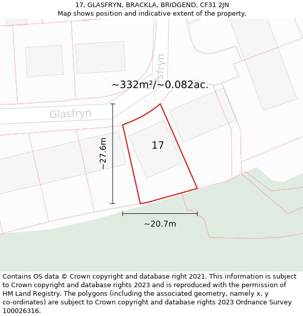 17, GLASFRYN, BRACKLA, BRIDGEND, CF31 2JN: Plot and title map