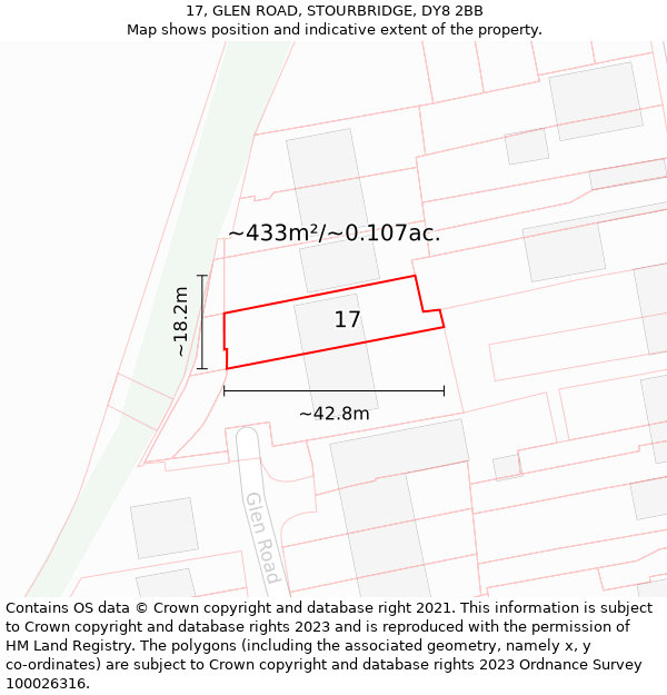 17, GLEN ROAD, STOURBRIDGE, DY8 2BB: Plot and title map