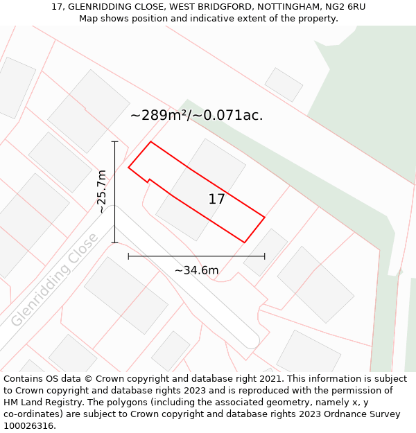 17, GLENRIDDING CLOSE, WEST BRIDGFORD, NOTTINGHAM, NG2 6RU: Plot and title map