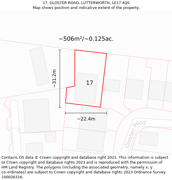 17, GLOSTER ROAD, LUTTERWORTH, LE17 4QS: Plot and title map
