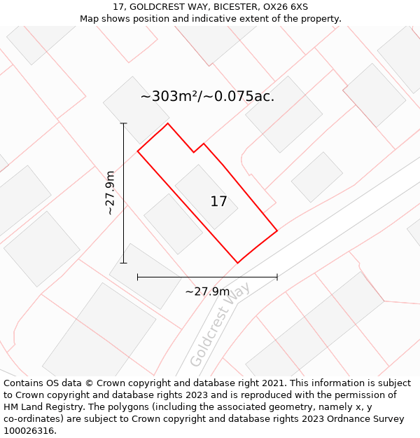 17, GOLDCREST WAY, BICESTER, OX26 6XS: Plot and title map