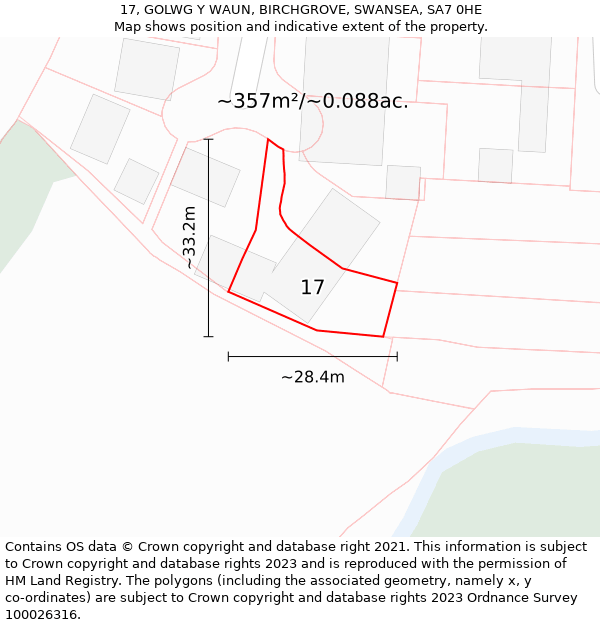17, GOLWG Y WAUN, BIRCHGROVE, SWANSEA, SA7 0HE: Plot and title map