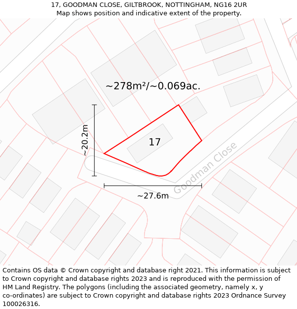17, GOODMAN CLOSE, GILTBROOK, NOTTINGHAM, NG16 2UR: Plot and title map