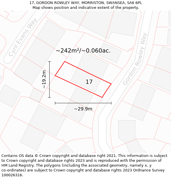 17, GORDON ROWLEY WAY, MORRISTON, SWANSEA, SA6 6PL: Plot and title map