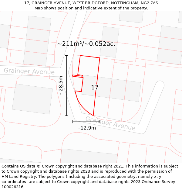 17, GRAINGER AVENUE, WEST BRIDGFORD, NOTTINGHAM, NG2 7AS: Plot and title map