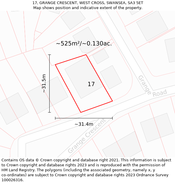 17, GRANGE CRESCENT, WEST CROSS, SWANSEA, SA3 5ET: Plot and title map