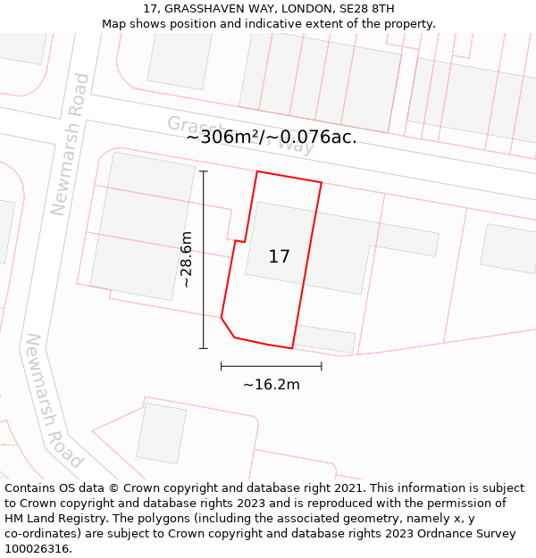 17, GRASSHAVEN WAY, LONDON, SE28 8TH: Plot and title map