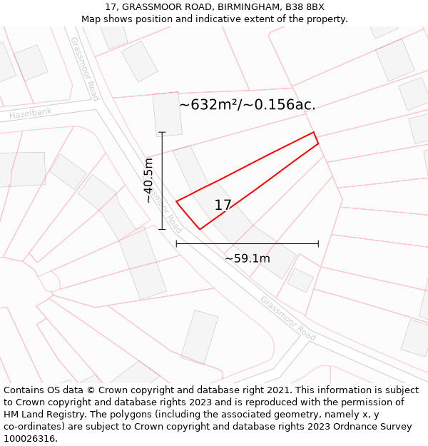 17, GRASSMOOR ROAD, BIRMINGHAM, B38 8BX: Plot and title map