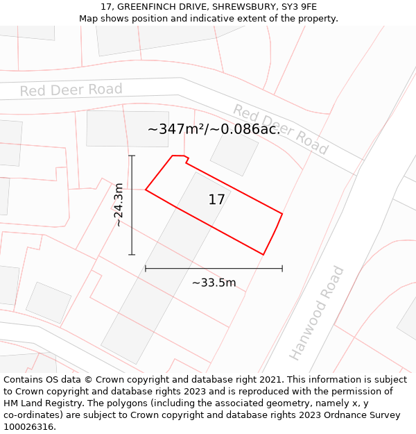 17, GREENFINCH DRIVE, SHREWSBURY, SY3 9FE: Plot and title map