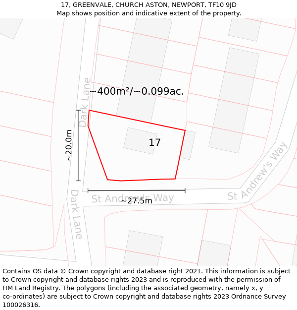 17, GREENVALE, CHURCH ASTON, NEWPORT, TF10 9JD: Plot and title map