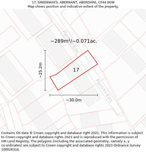 17, GREENWAYS, ABERNANT, ABERDARE, CF44 0GW: Plot and title map