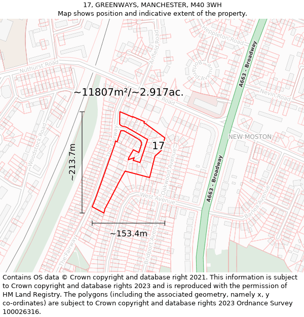 17, GREENWAYS, MANCHESTER, M40 3WH: Plot and title map