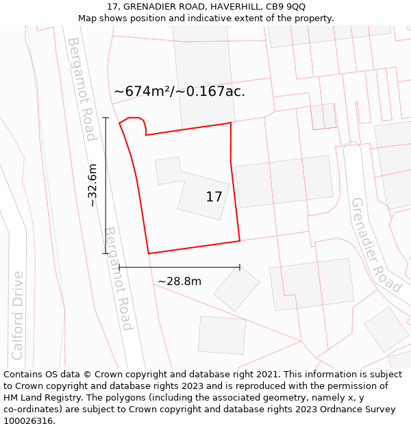 17, GRENADIER ROAD, HAVERHILL, CB9 9QQ: Plot and title map