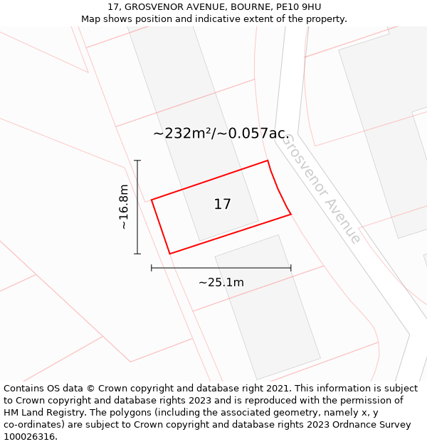 17, GROSVENOR AVENUE, BOURNE, PE10 9HU: Plot and title map