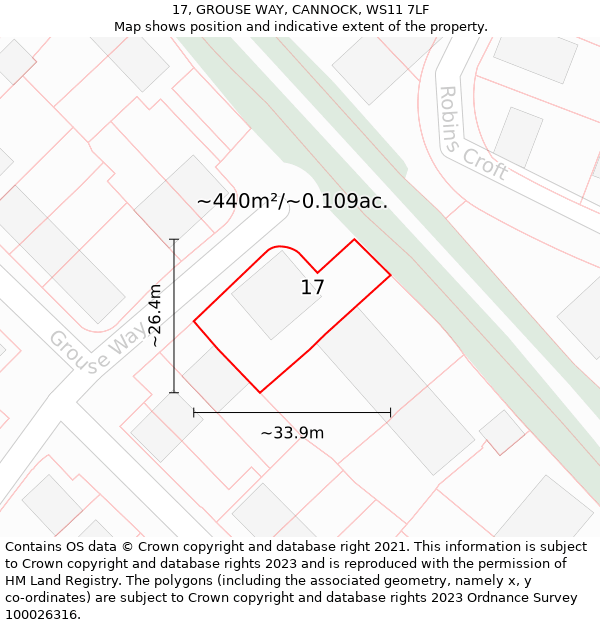 17, GROUSE WAY, CANNOCK, WS11 7LF: Plot and title map