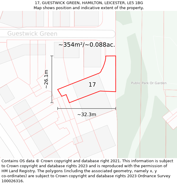 17, GUESTWICK GREEN, HAMILTON, LEICESTER, LE5 1BG: Plot and title map