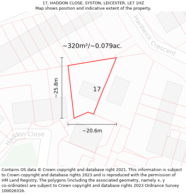 17, HADDON CLOSE, SYSTON, LEICESTER, LE7 1HZ: Plot and title map