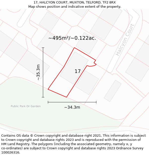 17, HALCYON COURT, MUXTON, TELFORD, TF2 8RX: Plot and title map