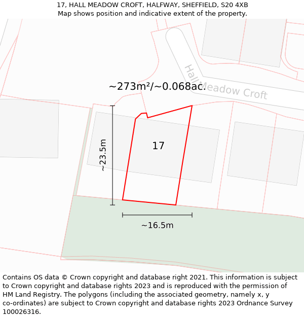 17, HALL MEADOW CROFT, HALFWAY, SHEFFIELD, S20 4XB: Plot and title map