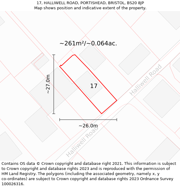 17, HALLIWELL ROAD, PORTISHEAD, BRISTOL, BS20 8JP: Plot and title map