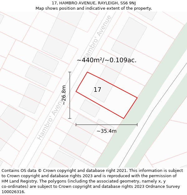 17, HAMBRO AVENUE, RAYLEIGH, SS6 9NJ: Plot and title map