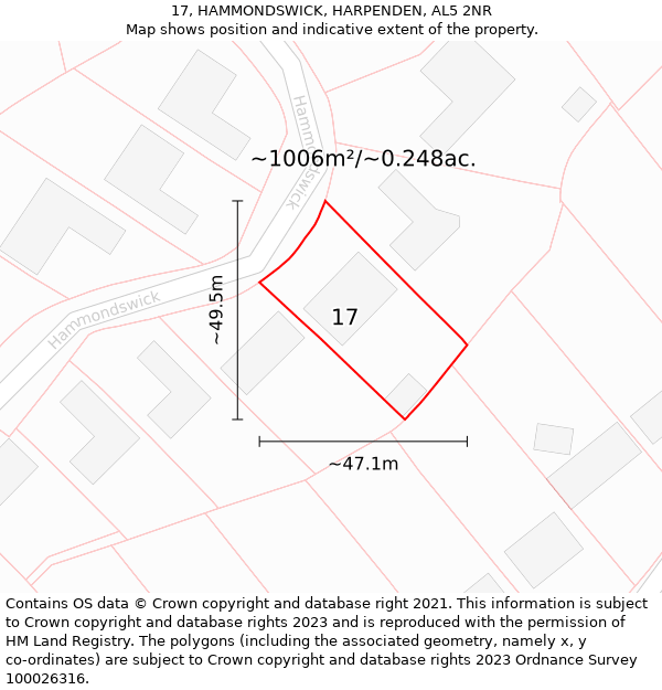 17, HAMMONDSWICK, HARPENDEN, AL5 2NR: Plot and title map