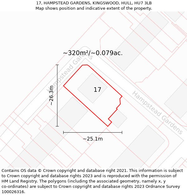 17, HAMPSTEAD GARDENS, KINGSWOOD, HULL, HU7 3LB: Plot and title map