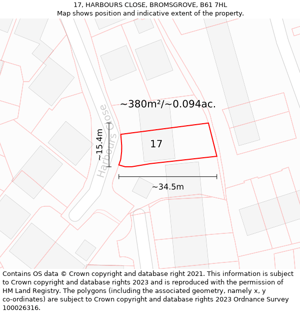 17, HARBOURS CLOSE, BROMSGROVE, B61 7HL: Plot and title map