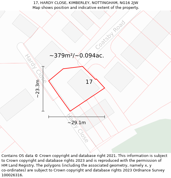 17, HARDY CLOSE, KIMBERLEY, NOTTINGHAM, NG16 2JW: Plot and title map