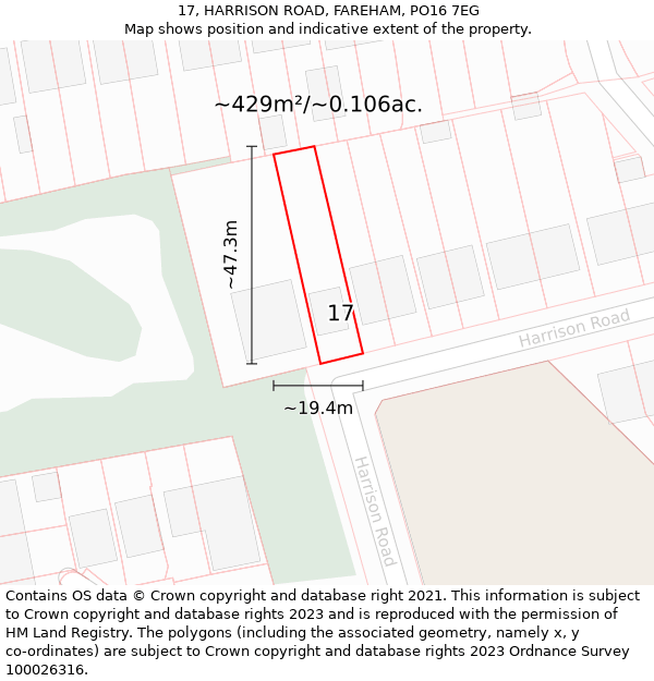 17, HARRISON ROAD, FAREHAM, PO16 7EG: Plot and title map