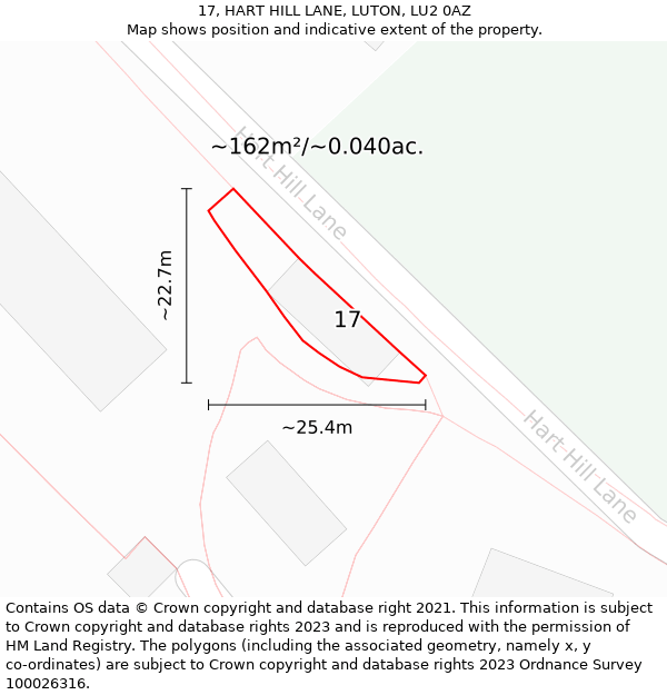 17, HART HILL LANE, LUTON, LU2 0AZ: Plot and title map