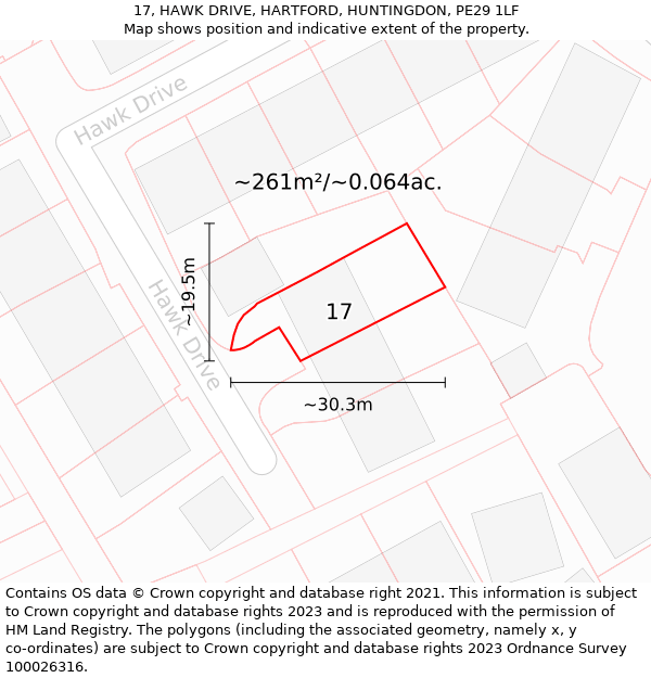 17, HAWK DRIVE, HARTFORD, HUNTINGDON, PE29 1LF: Plot and title map