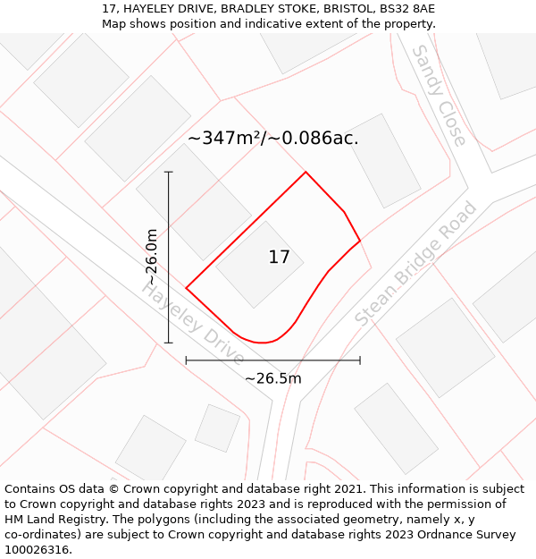 17, HAYELEY DRIVE, BRADLEY STOKE, BRISTOL, BS32 8AE: Plot and title map