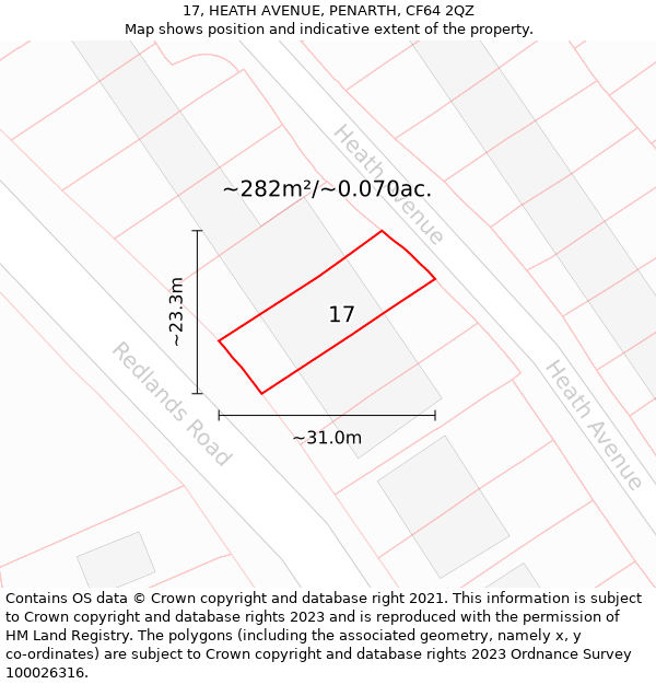 17, HEATH AVENUE, PENARTH, CF64 2QZ: Plot and title map