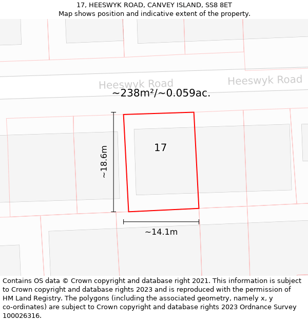 17, HEESWYK ROAD, CANVEY ISLAND, SS8 8ET: Plot and title map