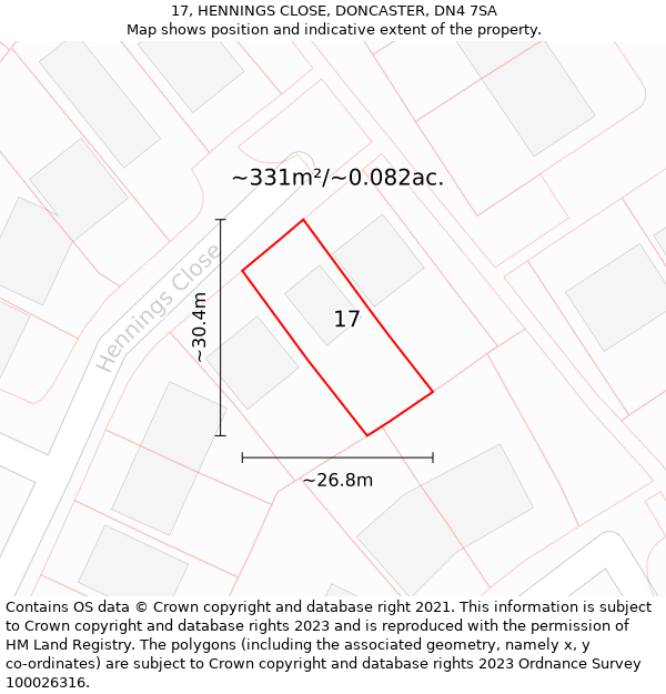 17, HENNINGS CLOSE, DONCASTER, DN4 7SA: Plot and title map