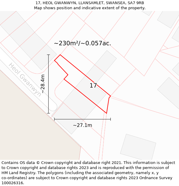 17, HEOL GWANWYN, LLANSAMLET, SWANSEA, SA7 9RB: Plot and title map