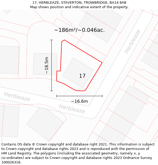 17, HERBLEAZE, STAVERTON, TROWBRIDGE, BA14 8AB: Plot and title map