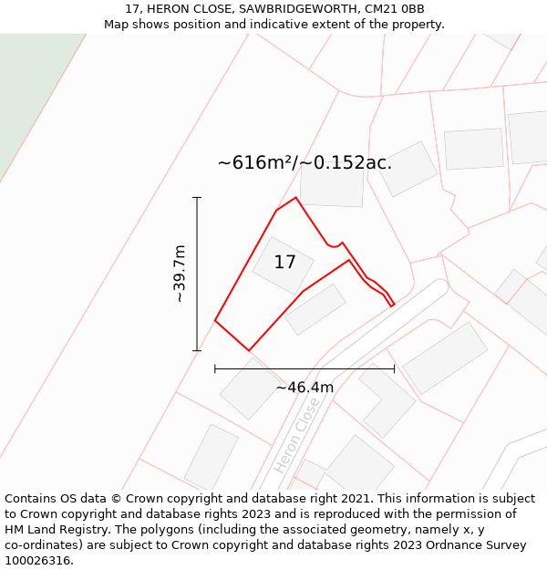 17, HERON CLOSE, SAWBRIDGEWORTH, CM21 0BB: Plot and title map
