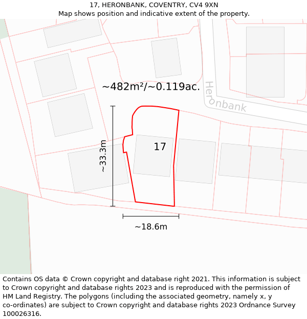 17, HERONBANK, COVENTRY, CV4 9XN: Plot and title map