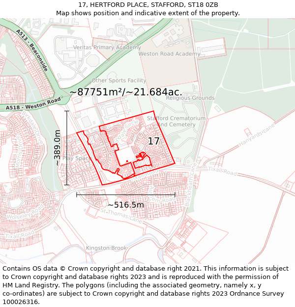 17, HERTFORD PLACE, STAFFORD, ST18 0ZB: Plot and title map