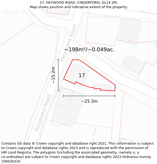 17, HEYWOOD ROAD, CINDERFORD, GL14 2PL: Plot and title map