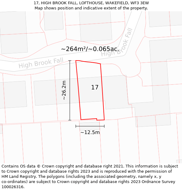 17, HIGH BROOK FALL, LOFTHOUSE, WAKEFIELD, WF3 3EW: Plot and title map