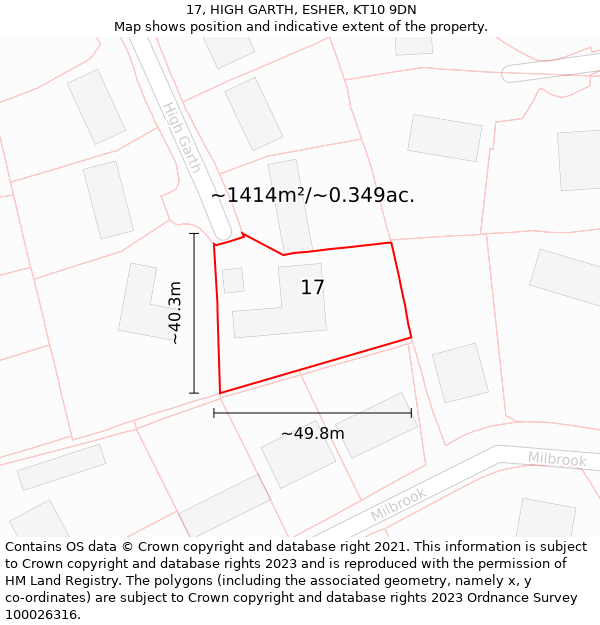 17, HIGH GARTH, ESHER, KT10 9DN: Plot and title map