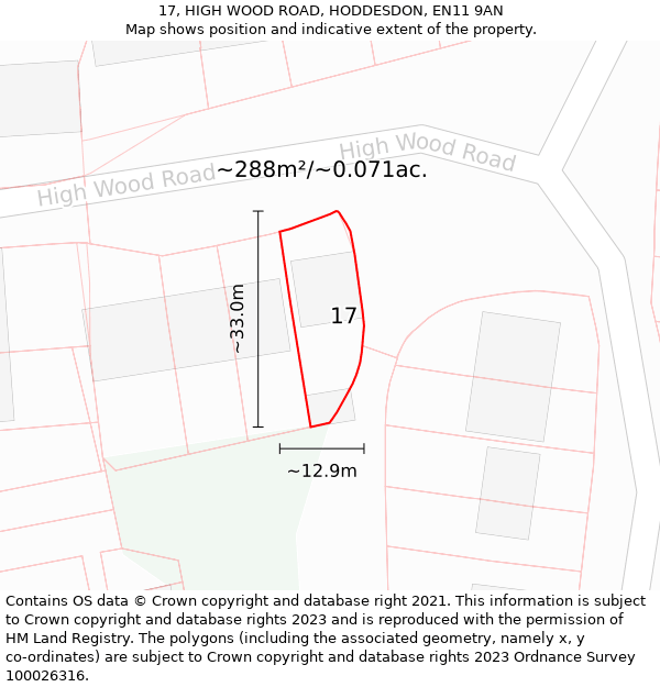 17, HIGH WOOD ROAD, HODDESDON, EN11 9AN: Plot and title map