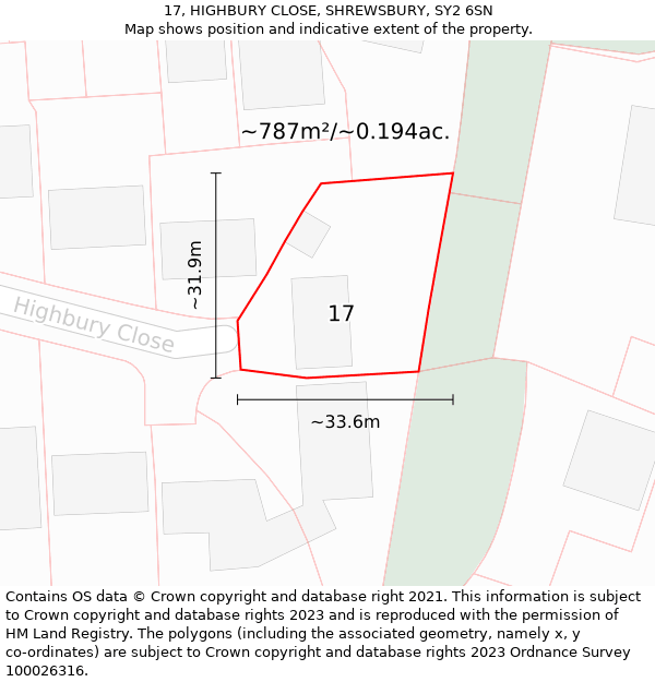 17, HIGHBURY CLOSE, SHREWSBURY, SY2 6SN: Plot and title map