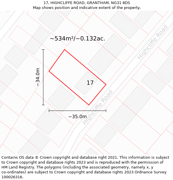 17, HIGHCLIFFE ROAD, GRANTHAM, NG31 8DS: Plot and title map