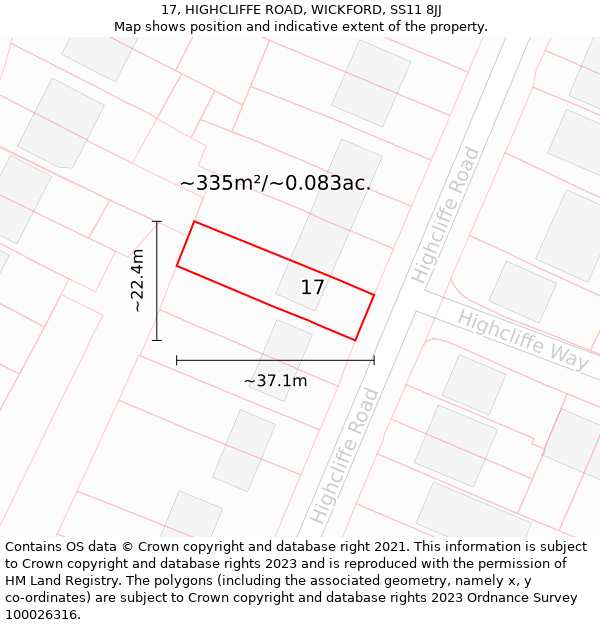 17, HIGHCLIFFE ROAD, WICKFORD, SS11 8JJ: Plot and title map